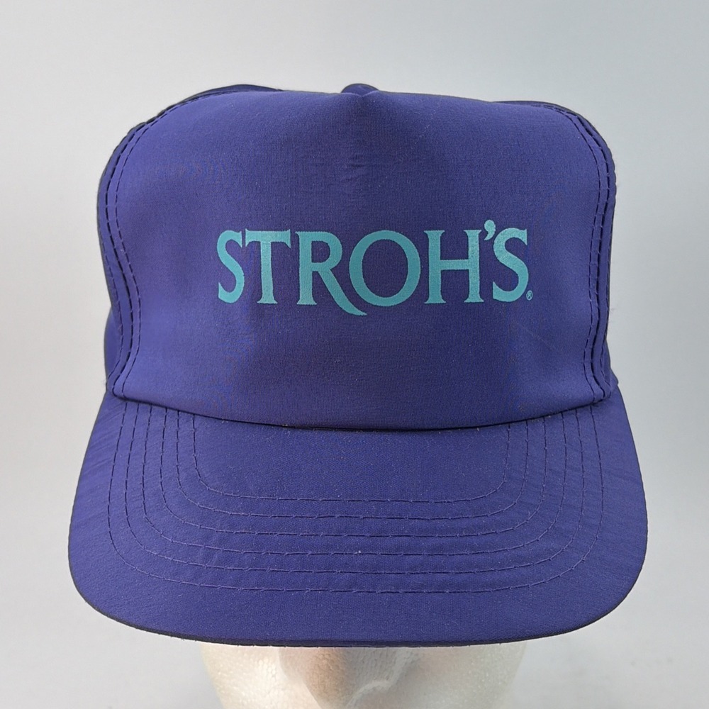 Vintage Strohs Beer Hat Cap Snap Back Youngan Trucker Spell Out Logo
